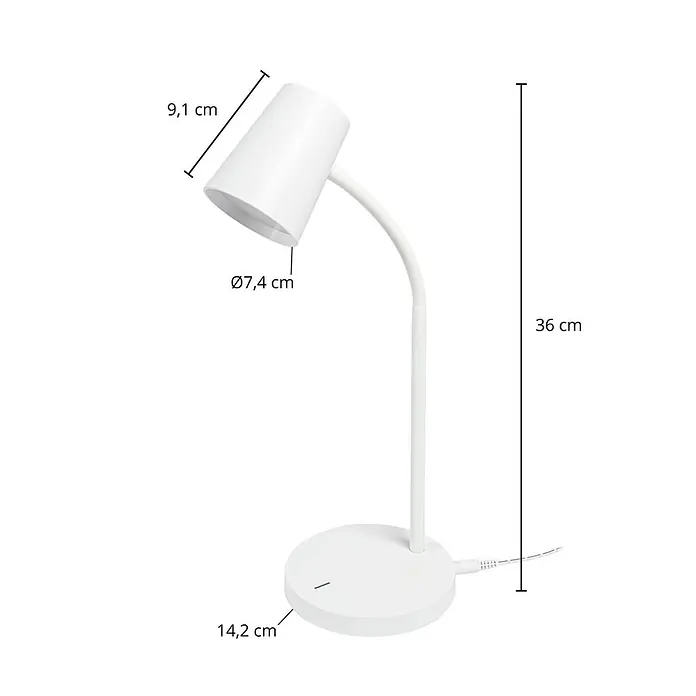 Lindby Tischleuchte Ailina - weiß / opal, weiß / opal - Weiße verstellbare Schreibtischlampe mit rundem Fuß, 36 cm hoch, flexiblem Hals und zylindrischem Schirm.