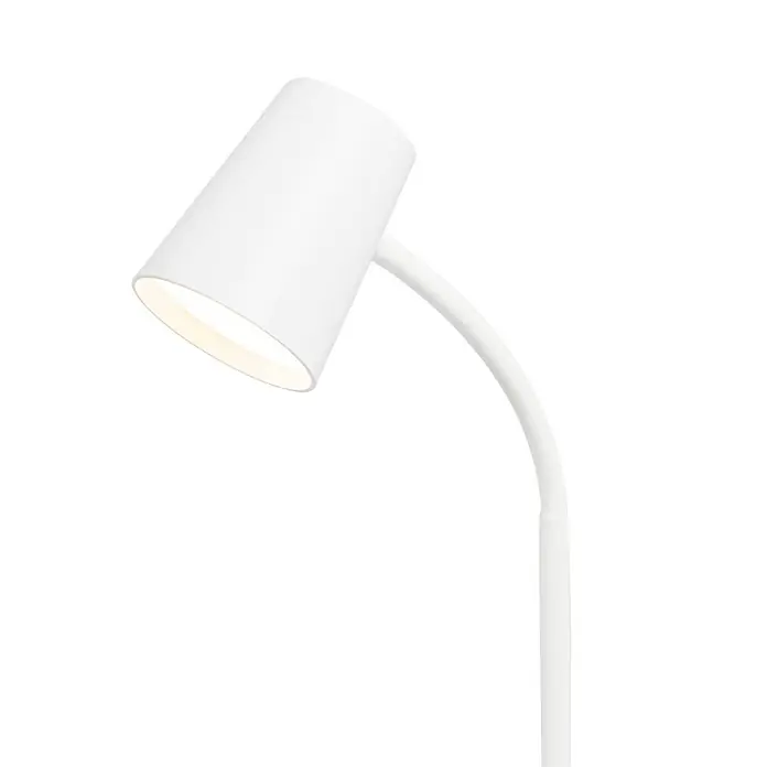 Lindby Tischleuchte Ailina - weiß / opal, weiß / opal - Weiße Lampe mit zylindrischem Kopf und gebogenem Arm, die weiches Licht abgibt.