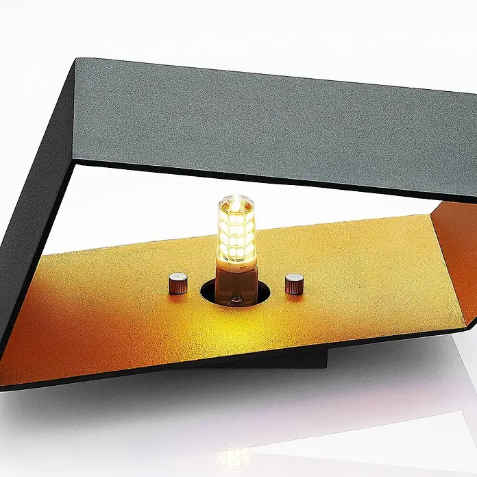 Arcchio Wandleuchte Assona - schwarz, G9 - Moderne Tischleuchte mit dunkelgrauer, texturierter Außenseite und leuchtend goldener Innenseite, mit LED-Birne.