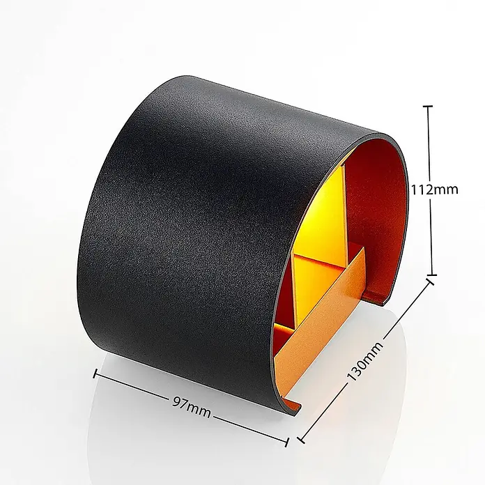 Arcchio Wandleuchte Zuzana - L x B x H: 11,2 x 13 x 9,7 cm, schwarz, G9 - Strukturierte schwarz-orange gebogene Wandleuchte (112x97x130mm) mit innenliegenden Reflektorlamellen.