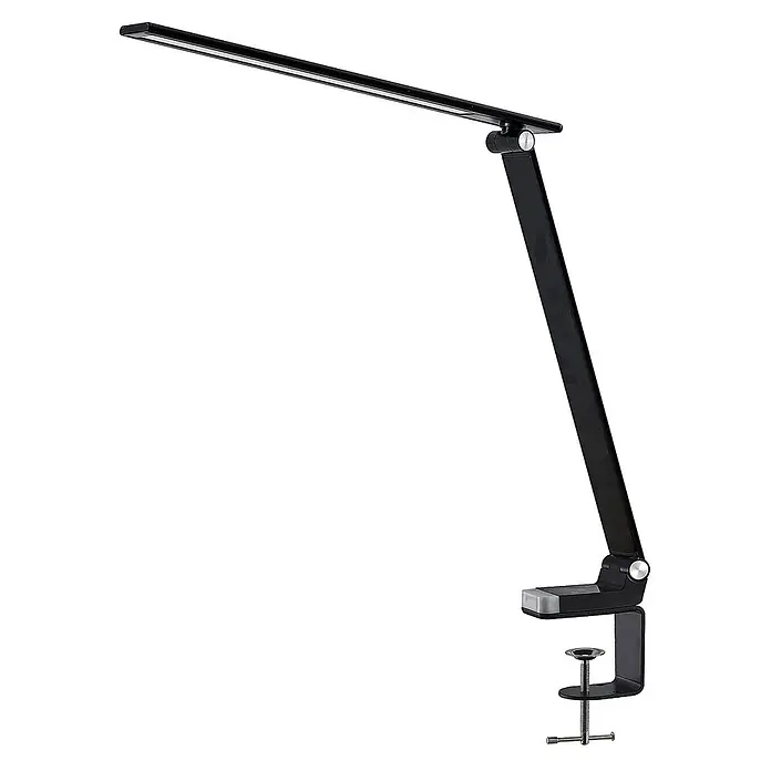 Prios Tischleuchte Tamarin - schwarz - Schwarze klemmbare LED-Schreibtischlampe mit Gelenkarm und langer Lichtleiste.