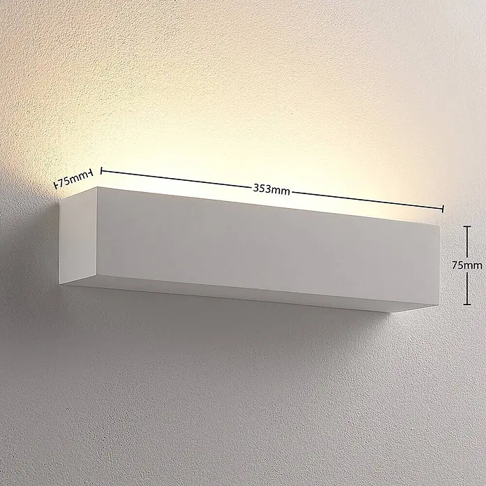 Lindby Wandleuchte Santino - L x B x H: 7,5 x 35,3 x 7,5 cm, weiß / opal, G9 - Rechteckige weiße Wandleuchte mit Maßen: 353mm Länge, 75mm Höhe, 75mm Tiefe.