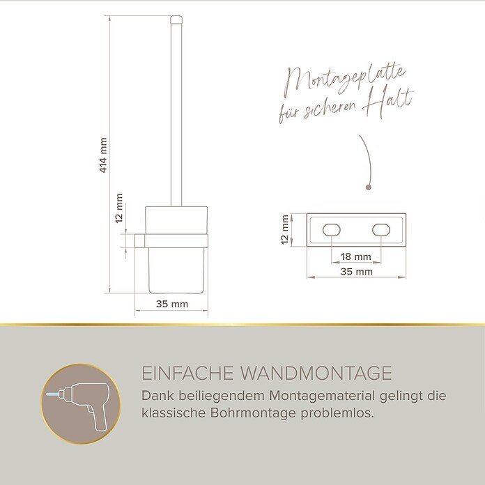 Lenz Aura WC-Bürstengarnitur (Mit Halterung, Chrom, Glänzend)