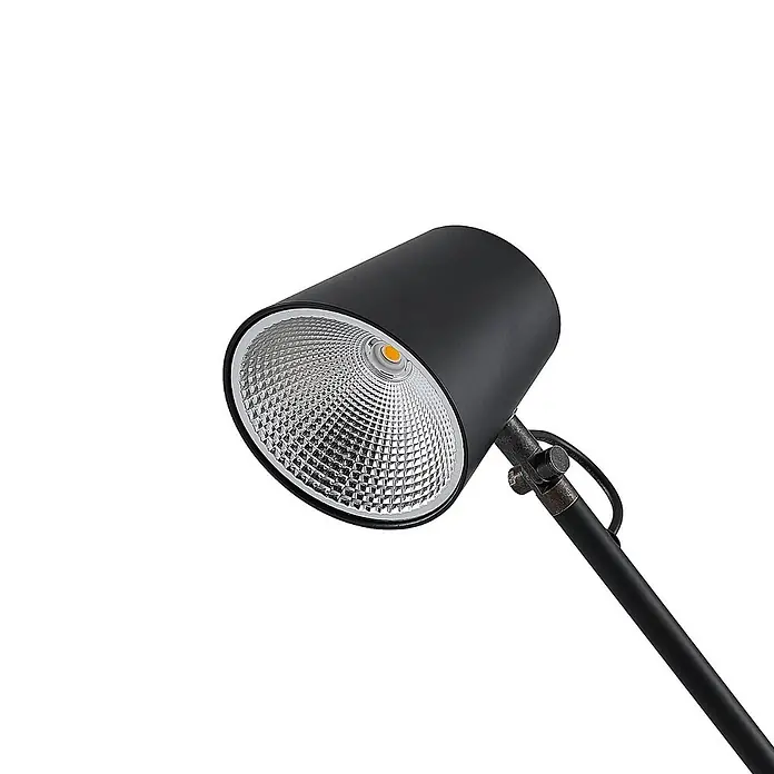 Lucande Tischleuchte Tarris - L x B x H: 40 x 18 x 46 cm, schwarz, schwarz - Schwarzer zylindrischer LED-Strahler mit strukturiertem silbernem Reflektor und oranger LED, an einem verstellbaren Arm montiert.