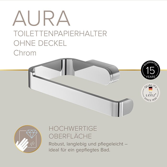 Lenz Aura Toilettenpapierhalter (Ohne Deckel, Chrom, Glänzend)