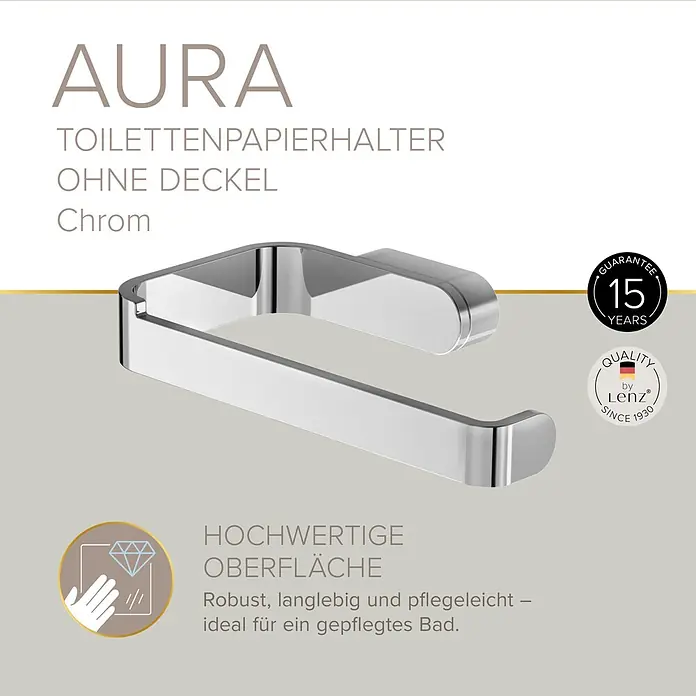 Lenz Aura Toilettenpapierhalter - Ohne Deckel, Chrom, Glänzend - Chromfarbener AURA Toilettenpapierhalter ohne Deckel.
