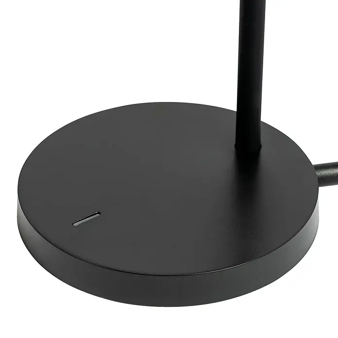Lindby Tischleuchte Ailina - schwarz, schwarz - Runde schwarze Metall-Lampenfuss mit einem kleinen Schlitz.