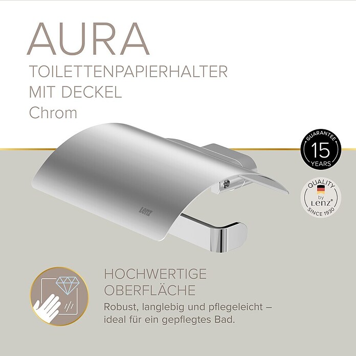 Lenz Aura Toilettenpapierhalter (Mit Deckel, Chrom, Glänzend)