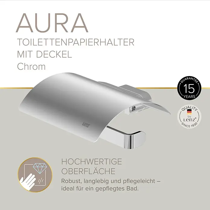 Lenz Aura Toilettenpapierhalter - Mit Deckel, Chrom, Glänzend - Chrom Toilettenpapierhalter mit Deckel, von Lenz.