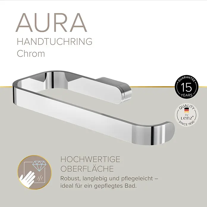Lenz Aura Handtuchring - Chrom, Glänzend - Verchromter Handtuchring für Badezimmer.