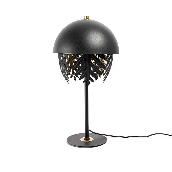 Lucande Tischleuchte Aparas - L x B x H: 28 x 28 x 54 cm, schwarz, schwarz, E27 - Schwarz-goldene Tischleuchte mit Kuppelschirm und detailliertem Blätter-Diffusor.