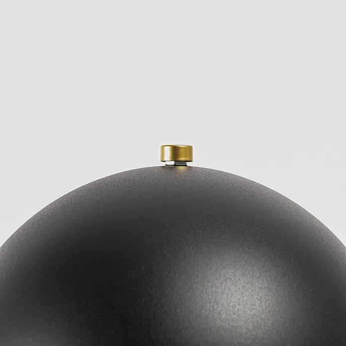 Lucande Tischleuchte Aparas - L x B x H: 28 x 28 x 54 cm, schwarz, schwarz, E27 - Schwarzer strukturierter Dom mit goldenem zylindrischem Knopf oben.