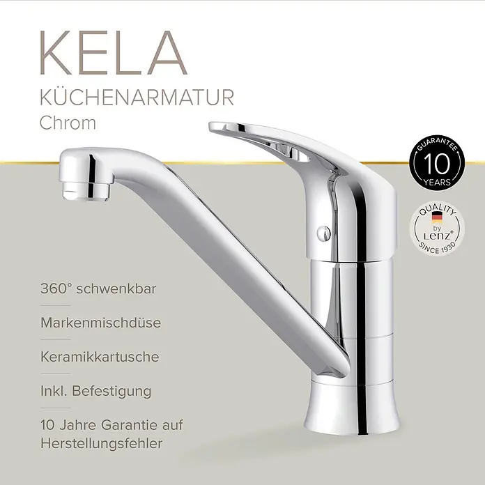 Lenz Spültischarmatur Kela - Hochdruck, Chrom, Glänzend - KELA Küchenarmatur aus Chrom.