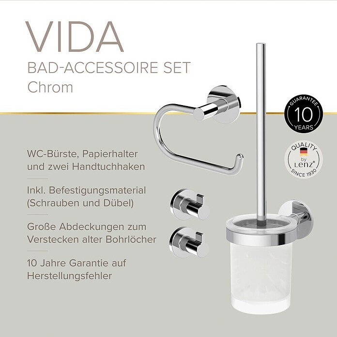 Lenz WC-Kombi-Bürstengarnitur Vida (4 -tlg., Chrom) | BAUHAUS