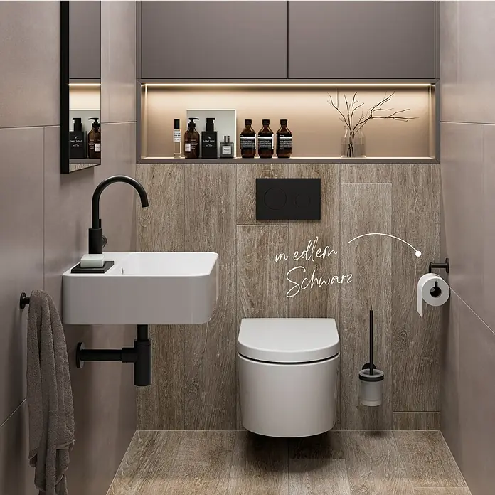 Lenz WC-Kombi-Bürstengarnitur Nero - 4 -tlg., Schwarz - Modernes Bad mit eleganten schwarzen Armaturen und Accessoires wie Wasserhahn, Spülplatte, Toilettenpapierhalter.
