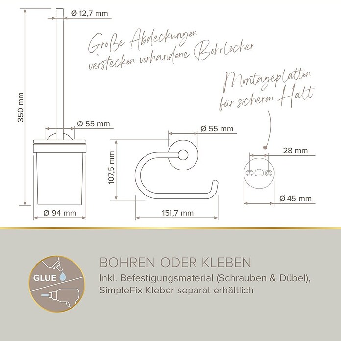 Lenz WC-Kombi-Bürstengarnitur Vida (4 -tlg., Chrom) | BAUHAUS