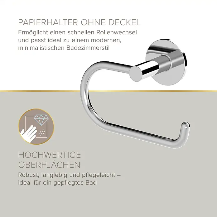 Lenz WC-Kombi-Bürstengarnitur Vida - 4 -tlg., Chrom - Glänzender, verchromter Toilettenpapierhalter zur Wandmontage mit offenem Design für schnellen Rollenwechsel.