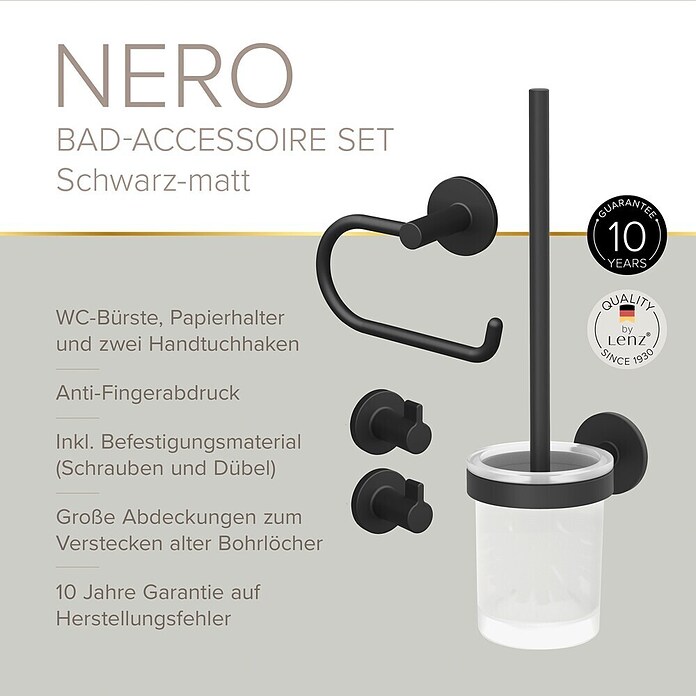 Lenz WC-Kombi-Bürstengarnitur Nero (4 -tlg., Schwarz) | BAUHAUS