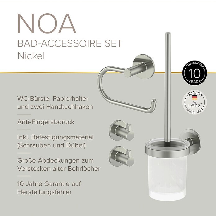 Lenz WC-Kombi-Bürstengarnitur Noa (4 -tlg., Nickel) | BAUHAUS