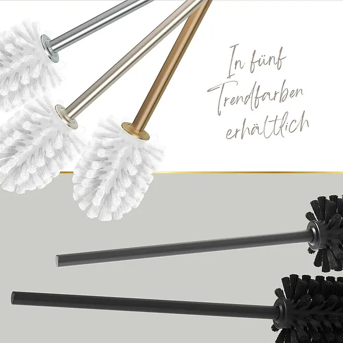 Lenz WC-Kombi-Bürstengarnitur Vida - 4 -tlg., Chrom - Toilettenbürsten mit silbernen, goldenen und mattschwarzen Griffen sowie weißen oder schwarzen Borsten. In fünf Trendfarben erhältlich.