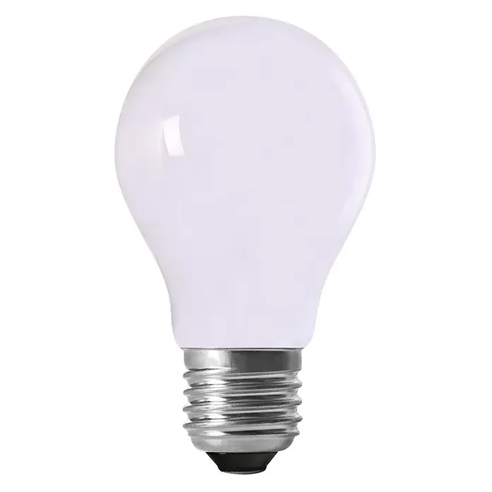 PR Home Pendelleuchte Verona - 15 W, E27 - Eine undurchsichtige weiße Glühbirne mit silbernem Schraubsockel.