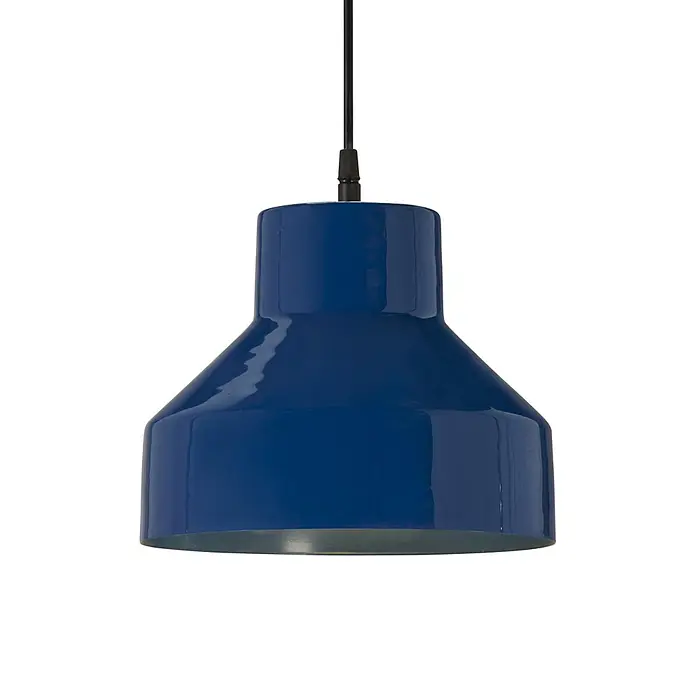 PR Home Pendelleuchte Solo - 25 W, E27 - Blaue glänzende Pendelleuchte mit silberner Innenseite.