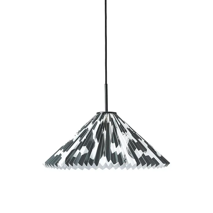 PR Home Pendelleuchte Polly - 40 W, E27 - Schwarz-weiße Hängelampe aus plissiertem Papier.
