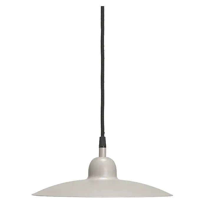 PR Home Pendelleuchte Como - 25 W, E27 - Eine graue, breitkrempige Pendelleuchte mit schwarzem Textilkabel.