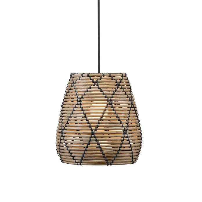 PR Home Pendelleuchte 28cm Outdoor - 40 W, E27 - Hängelampe aus natürlichem Rattan und dunklem Geflecht mit warmem Licht.