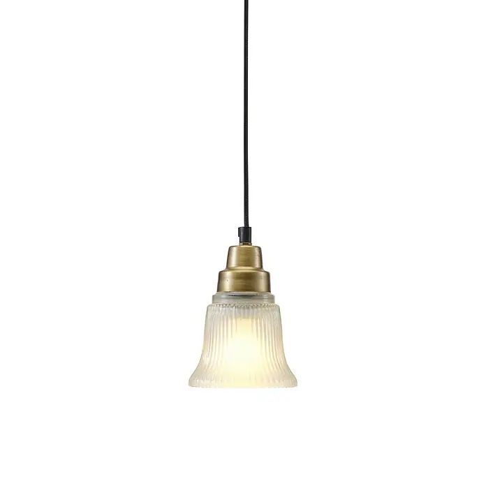PR Home Pendelleuchte Emmi - 25 W, E27 - Beleuchtete Pendelleuchte aus Messing mit geripptem Klarglasschirm.