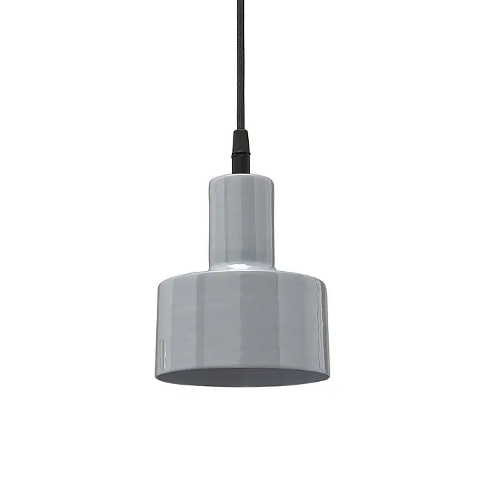 PR Home Pendelleuchte Solo - 25 W, E27 - Hellgraue Keramik-Pendelleuchte mit schwarzem Stoffkabel.
