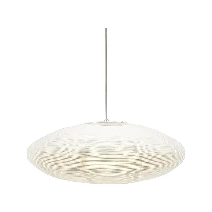 PR Home Pendelleuchte Lampenschirm -  - Weiße, strukturierte Pendelleuchte aus Papier, flach-ovale Form, hängend.