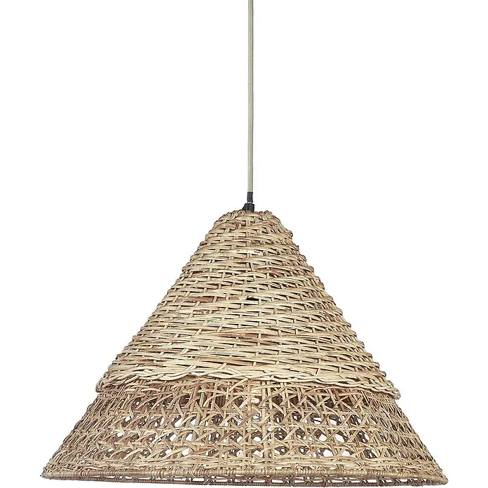 PR Home Pendelleuchte Pune - 25 W, L x B x H: 50 x 50 x 34 cm, E27 - Geflochtener Rattan-Pendelleuchtenschirm in konischer Form mit gestuftem Design in Naturbeige.