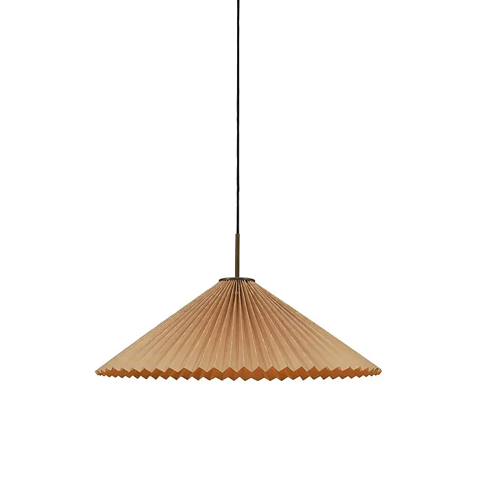 PR Home Pendelleuchte Dora - 25 W, E27 - Hellebraune plissierte Papier-Pendelleuchte mit konischem Schirm.