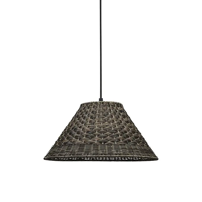 PR Home Pendelleuchte 45cm Outdoor - 40 W, L x B x H: 45 x 45 x 22 cm, E27 - Brauner und grauer geflochtener Rattan-Pendelleuchtenschirm.