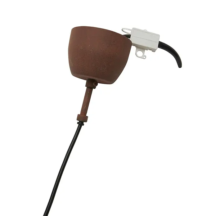 PR Home Pendelleuchte Solo - 15 W, E27 - Rostbraune, schalenförmige Deckenrosette aus Metall mit schwarzem Kabel und weißem Stecker.