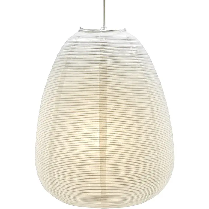 PR Home Pendelleuchte Lampenschirm -  - Eierschalenfarbene, ovale Pendelleuchte aus geripptem Papier, die ein warmes Licht abgibt.