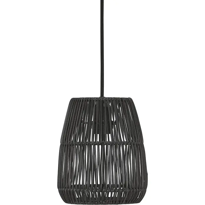 PR Home Pendelleuchte schwarz 18cm - 40 W, L x B x H: 18 x 18 x 20 cm, E27 - Dunkelgraue Hängeleuchte aus Geflecht mit einem offenen, konischen Schirm.
