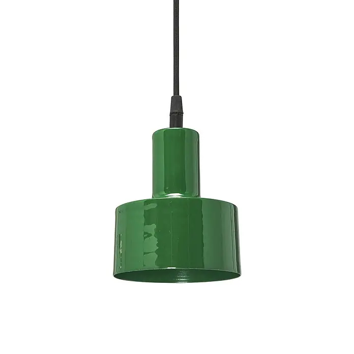 PR Home Pendelleuchte Solo - 25 W, E27 - Grüne glänzende Pendelleuchte mit schwarzem Textilkabel.