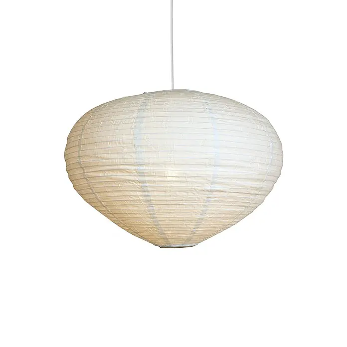 PR Home Pendelleuchte Verona - 40 W, E27 - Cremefarbene, längliche Papierlaterne mit gerippter Textur, an einer Schnur hängend und von innen beleuchtet.