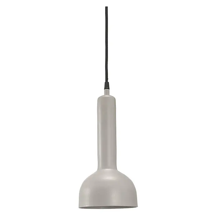PR Home Pendelleuchte Bainbridge - 25 W, E27 - Minimalistische hellgraue Pendelleuchte mit schwarzem Textilkabel, zylindrischem Korpus und glockenförmigem Schirm.