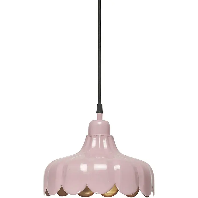 PR Home Pendelleuchte 24cm Fensterleuchte - 25 W, E27 - Rosa gewellte Metall-Pendelleuchte mit schwarzem Textilkabel.