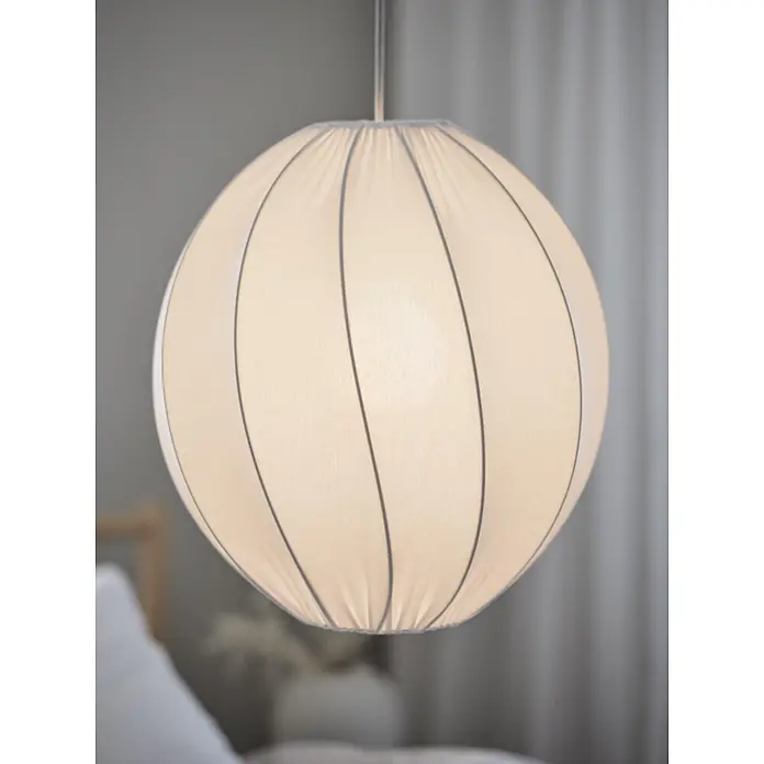 PR Home Pendelleuchte Olivia - 15 W, E27 - Beleuchtete runde weiße Stoff-Pendelleuchte.