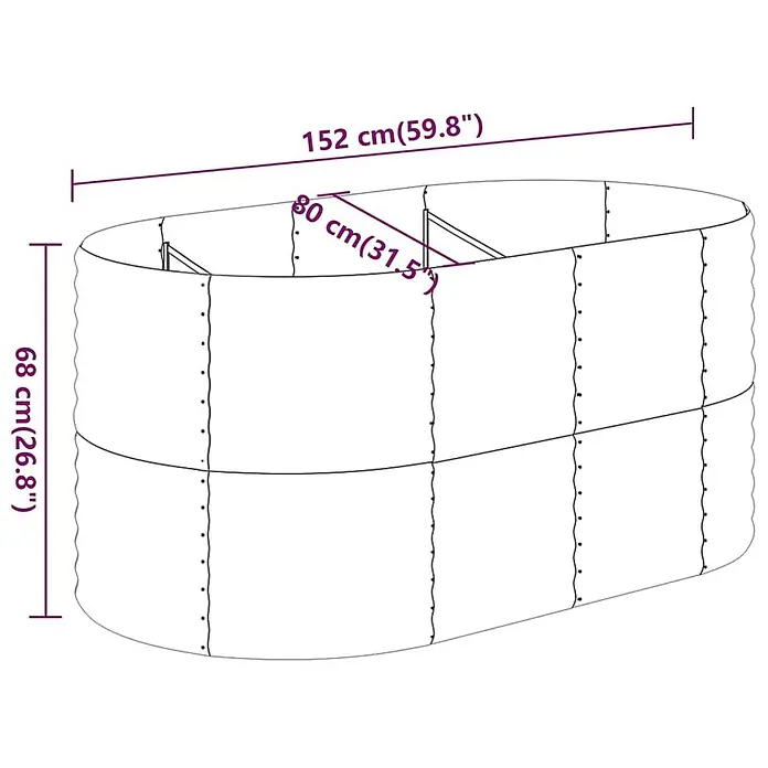 Furnicato Hochbeet - 80 x 152 x 68 cm, Stahl, Grau - Ovales Hochbeet, 152 cm lang, 80 cm breit und 68 cm hoch.