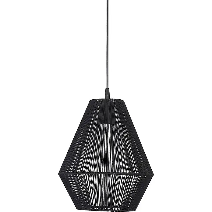 PR Home Pendelleuchte Rio - 25 W, E27 - Schwarzer geometrischer Pendelleuchtenschirm aus aufgefädelten Kordeln.