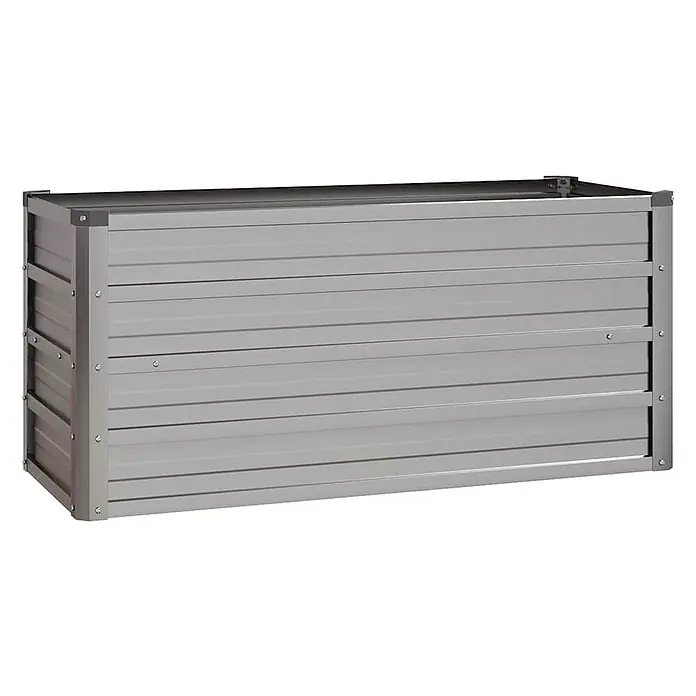 Furnicato Hochbeet - 100 x 100 x 45 cm, Stahl, Braun - Rechteckige, silbergraue Metall-Aufbewahrungsbox mit horizontalen Paneelen.