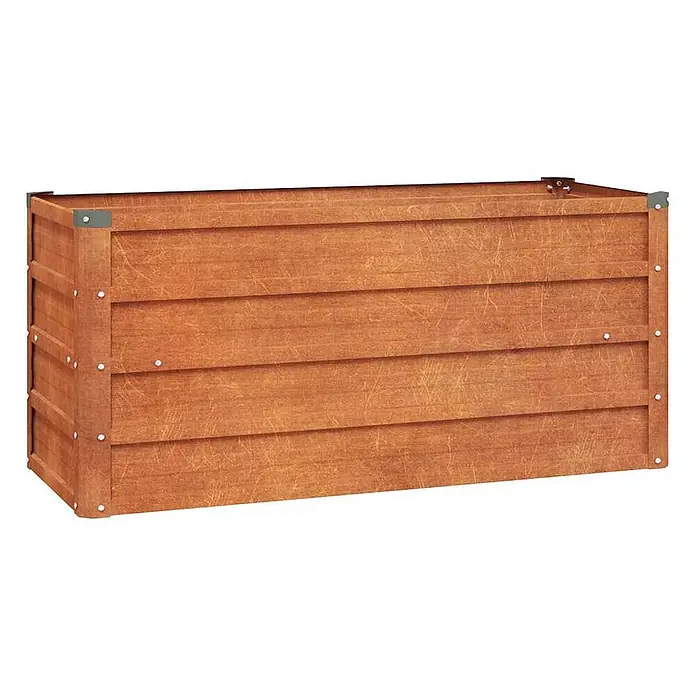 Furnicato Hochbeet - 100 x 100 x 45 cm, Stahl, Braun - Rötlich-braunes Hochbeet aus Holz mit Lattenseiten und Metallecken.