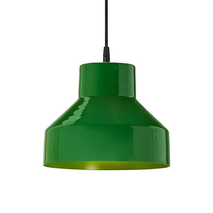 PR Home Pendelleuchte Solo - 15 W, E27 - Glänzende grüne Pendelleuchte mit schwarzem Kabel, innen hellgrün.