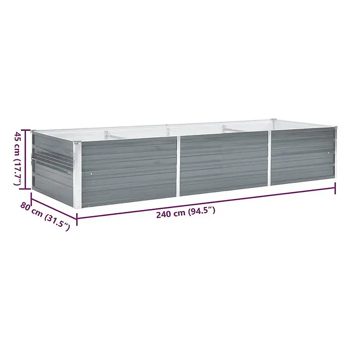Furnicato Hochbeet - 240 x 80 x 45 cm, Stahl, Grau - Rechteckiges graues Hochbeet aus Metall, 240x80x45 cm.