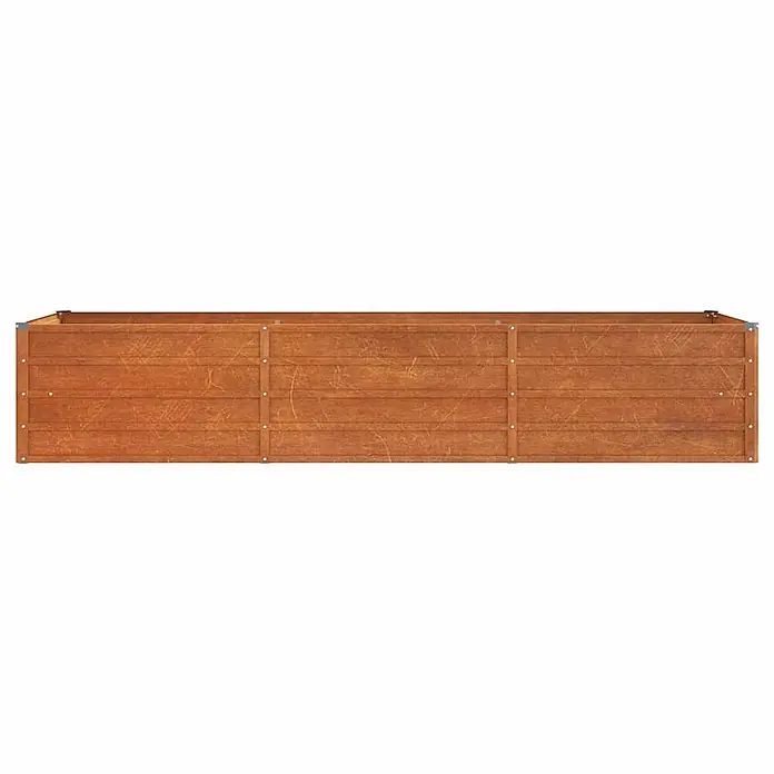 Furnicato Hochbeet - 240 x 80 x 45 cm, Stahl, Braun - Langer, rechteckiger brauner Blumenkasten aus Holz mit sichtbarer Maserung und Metallwinkeln.
